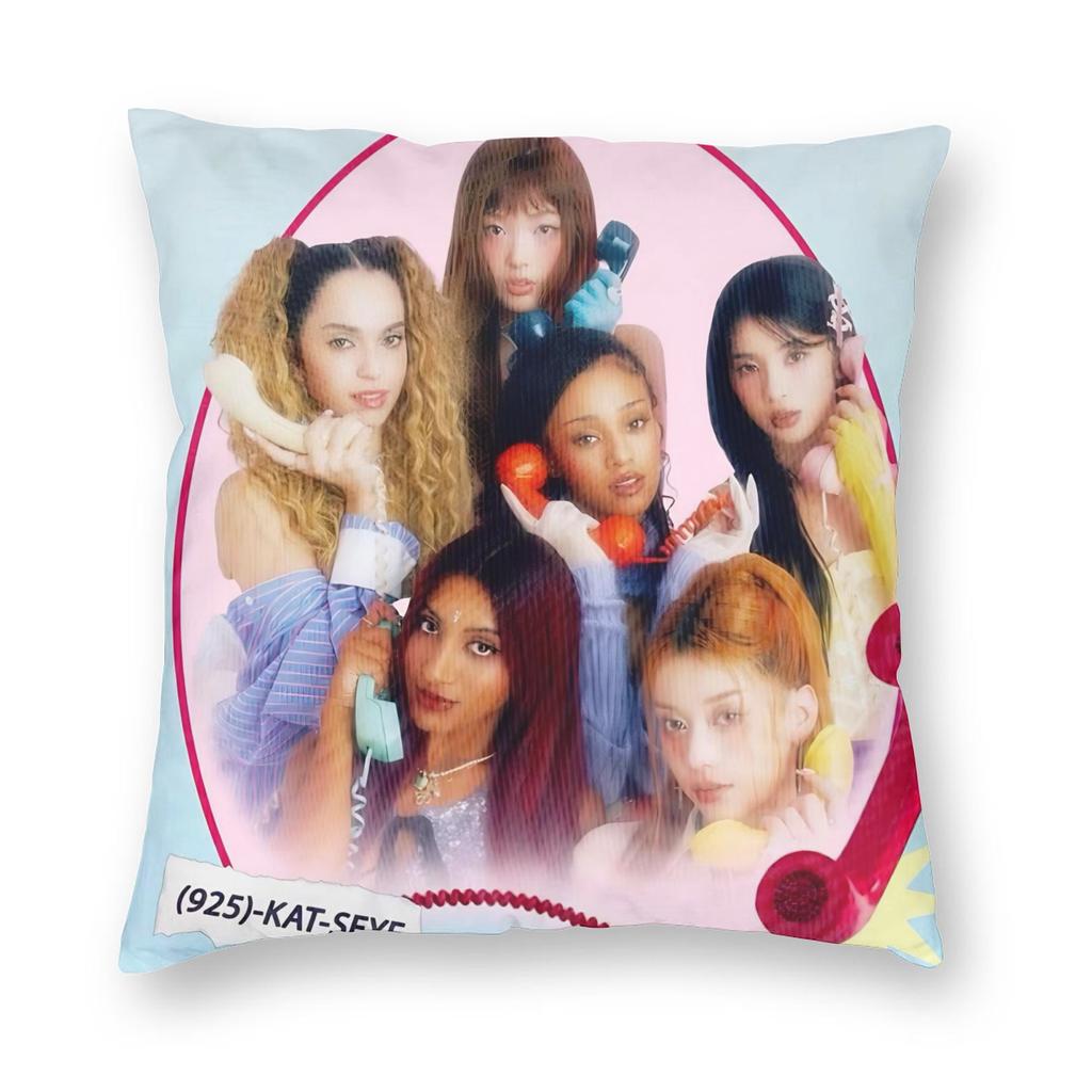 Katseye Kpop Style Girl Group Pillowcase Printing Polyester Cushion Cover Decoration Throw Pillow Case Cover Home Dropshipping 40*40Cm