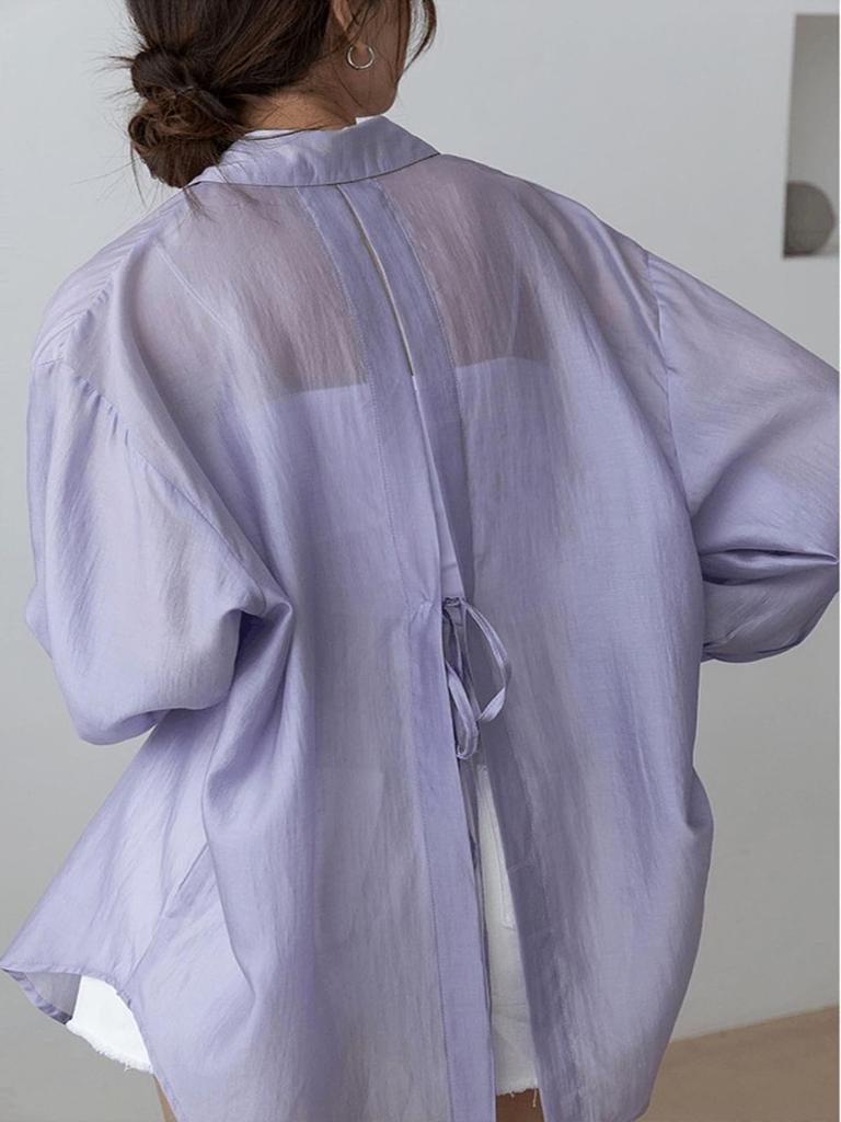Yuoku Sheer Summer Long Loose UV Lightweight Shirt with Back Sun Shiny Sheer One Size Fits Women's Shirt, Blouse, Sleeve, Fit, Casual, Protection,