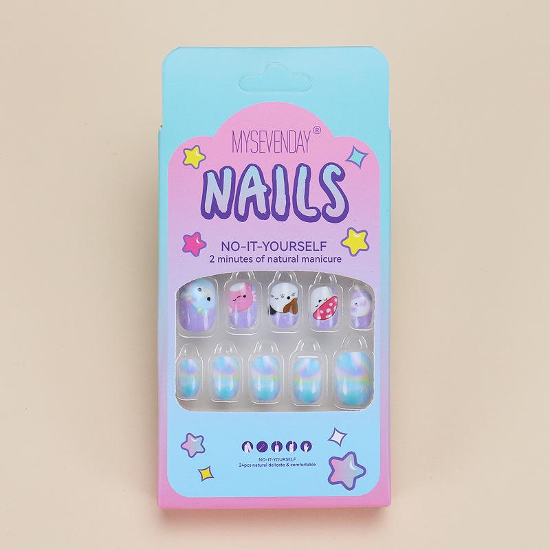 

Детский милый мультяшный набор накладных ногтей с радужным дизайном – 24 съемных накладных ногтя UV Gel Version