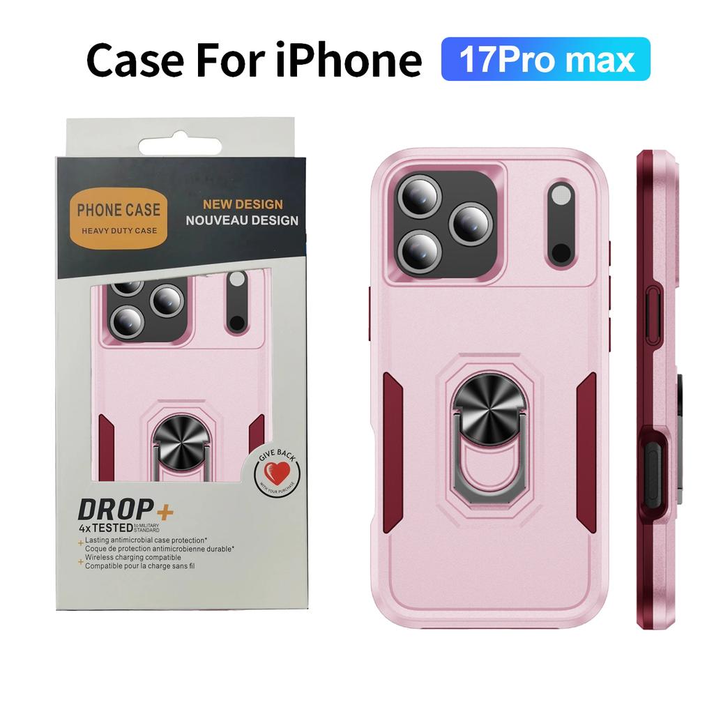 Rugged Car Magnetic Hybrid Protect Case for IPhone 17 Air 16E 15 14 Plus 13 12 Pro Max 360°Rotable Metal Ring Bracket Hard Cover