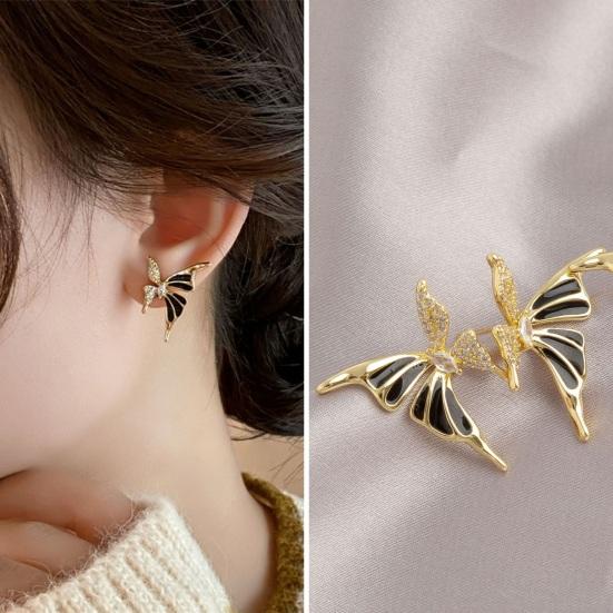 Yousheng 1 Pair Women Ear Studs Butterfly Shape Rhinestone Decor Smooth Anti-rust Prom Dating Commute Party Stud Earrings Ear Jewelry