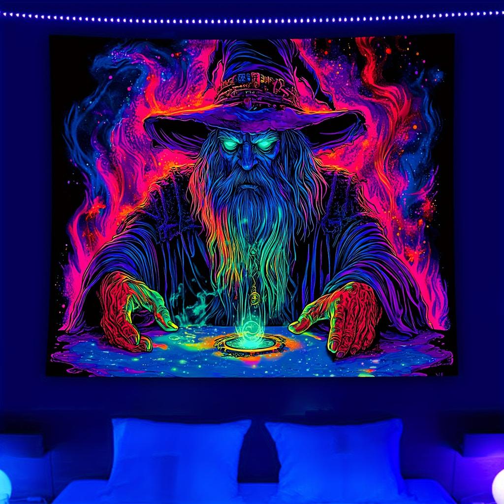 Mysterious Wizard Fluorescent Tapestry Uncover the Secrets of MagicUV Tapestry Wall Hanging Bedroom Home Party Decoration