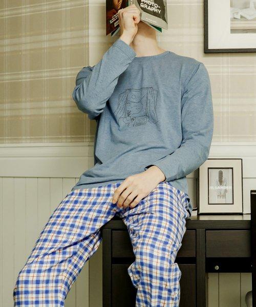 

[Sunday Lounge] Синяя Клетка Мягкий Длинный Комплект SMJJAUP0026 SMJJAPT0028 [Отправка из Кореи] 100% Оригинал M