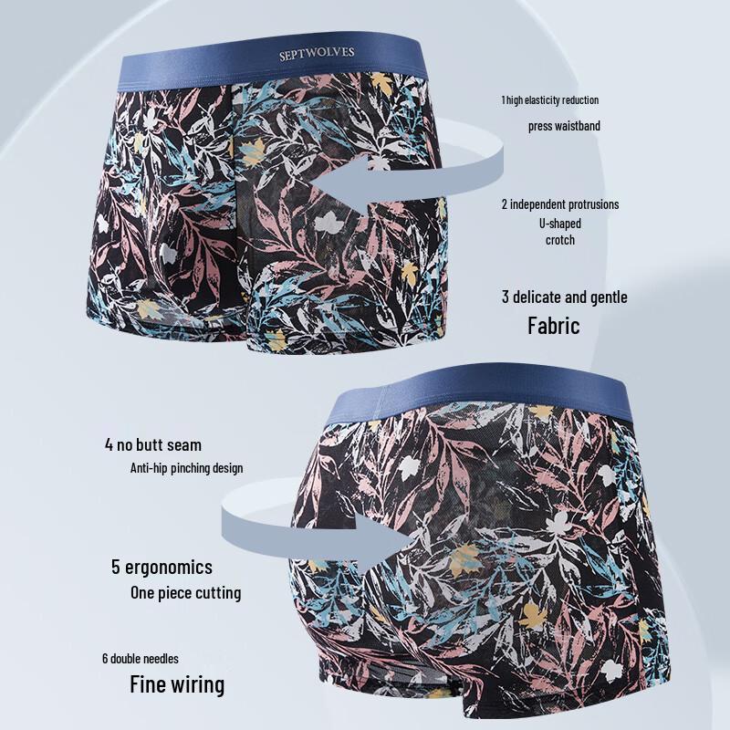 Septwolves Men's Antibacterial Printed Boxer Briefs