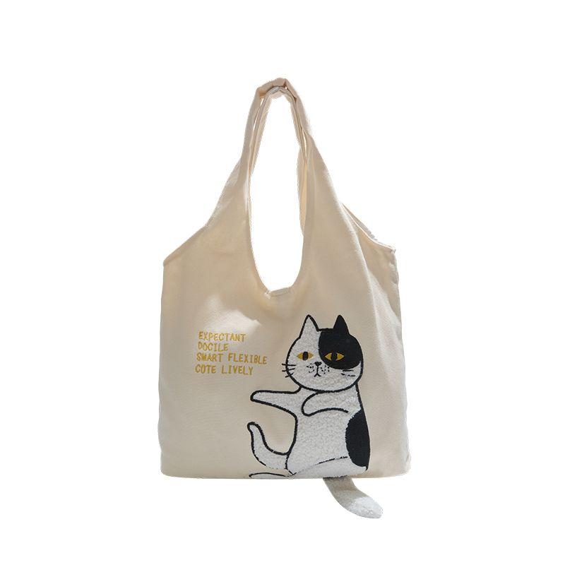

Милая мультяшная иллюстрация Сумка-жилет Женская большая вместимость Холщовая сумка Одноплечевая Студенческая сумка для занятий Сумка-тоут для поездок на работу Cow cat