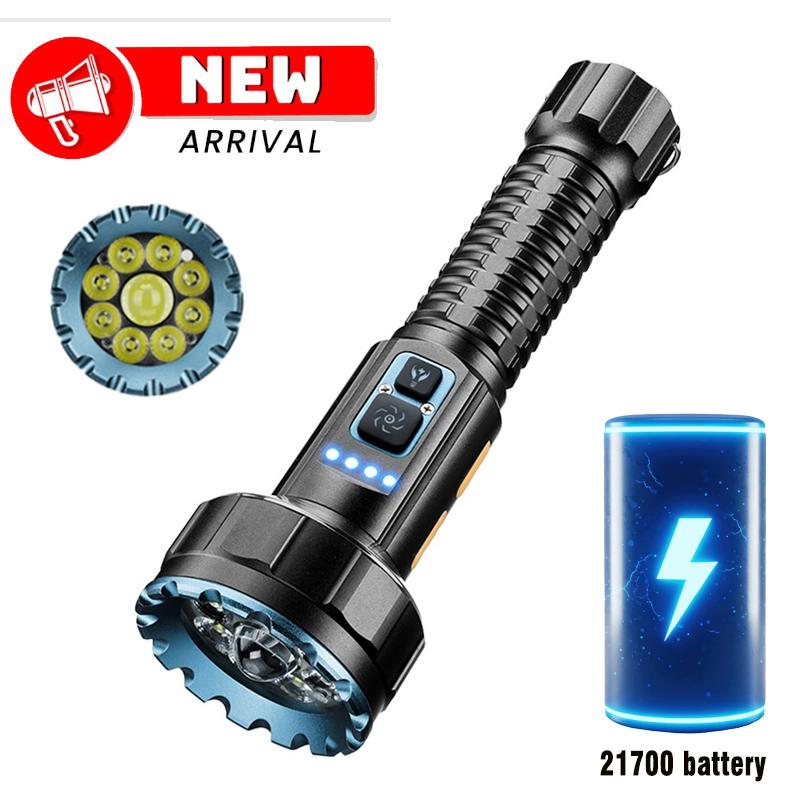 Rechargeable 9-LED High Lumen Tactical Flashlight, 10 Modes Waterproof EDC Flash Light Outdoor Survival Torch for Camping Hiking
