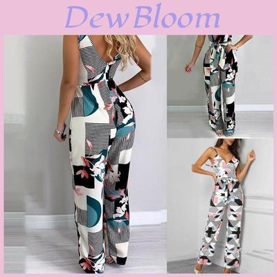 Elegant Multicolor Women Strappy Wide Leg Long Playsuit With V-neck Design