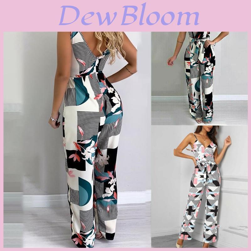 Elegant Multicolor Women Strappy Wide Leg Long Playsuit With V-neck Design