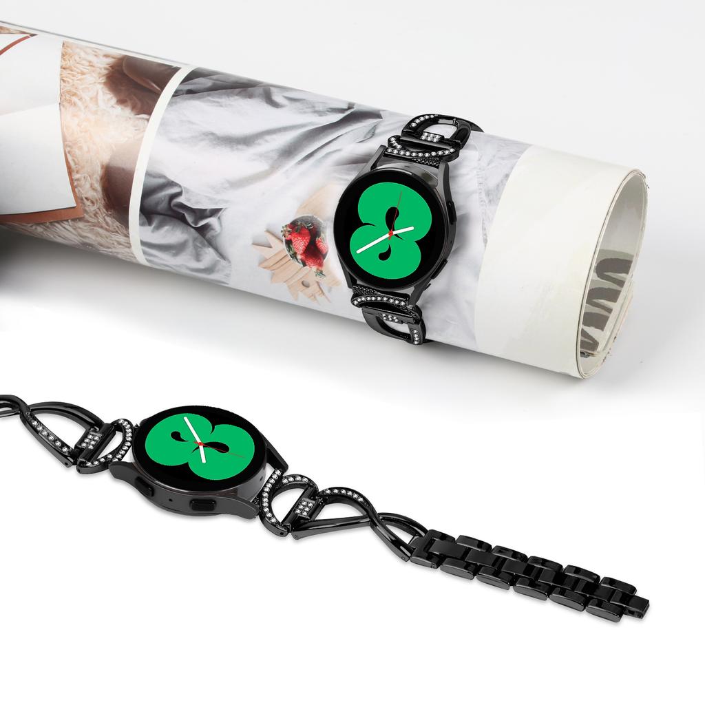 20mm Watch Strap for Samsung Galaxy Watch6 40mm 44mm/Watch6 Classic 43mm 47mm/Watch 5 40mm 44mm/Watch4 40mm 44mm Rhinestones Decor Alloy Wrist Band