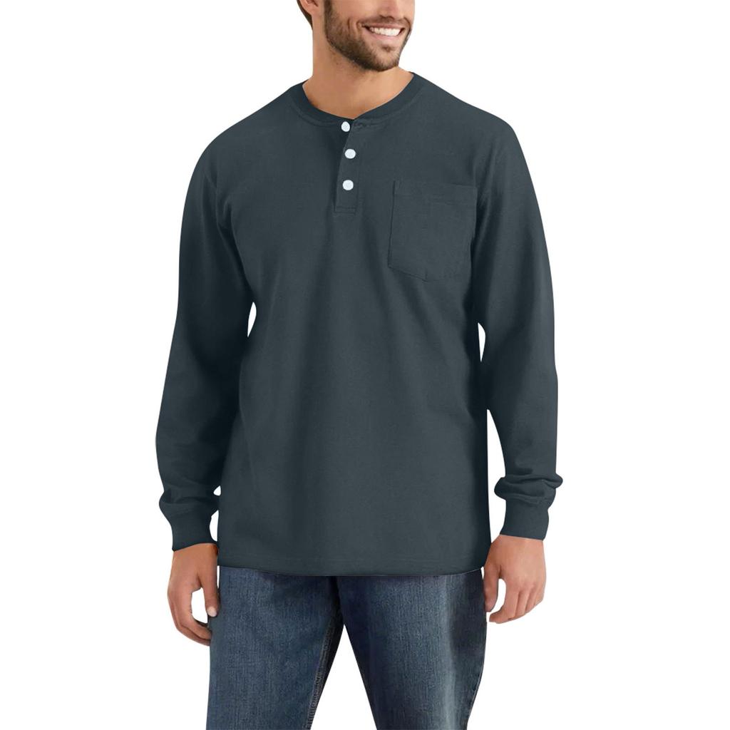 Men's Casual Fashion Comfort Color Round Neck Button Pullover Sweatshirt Tops