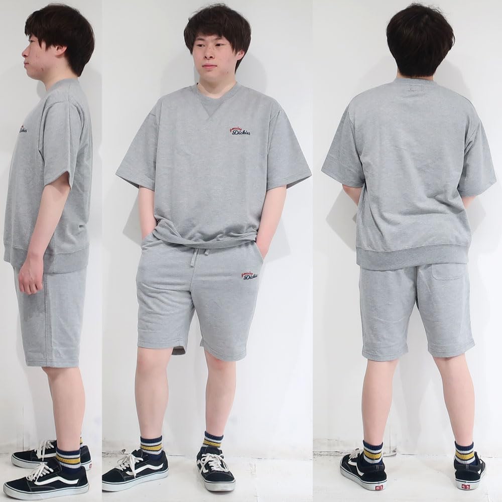 Men's Dickies Sweatshirt, Short Sleeve, Single Point Embroidery, Sizes M, L, LL, Oversized Silhouette, Mini Fleece, 10001905 (JP, Alphabet, L, Navy)