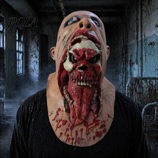 Latex Horror Mask Halloween Skull Mask, Tongue Sticking-Out Full Head Breathable Masquerade for Cosplay Party Costume Props Tongue-Out