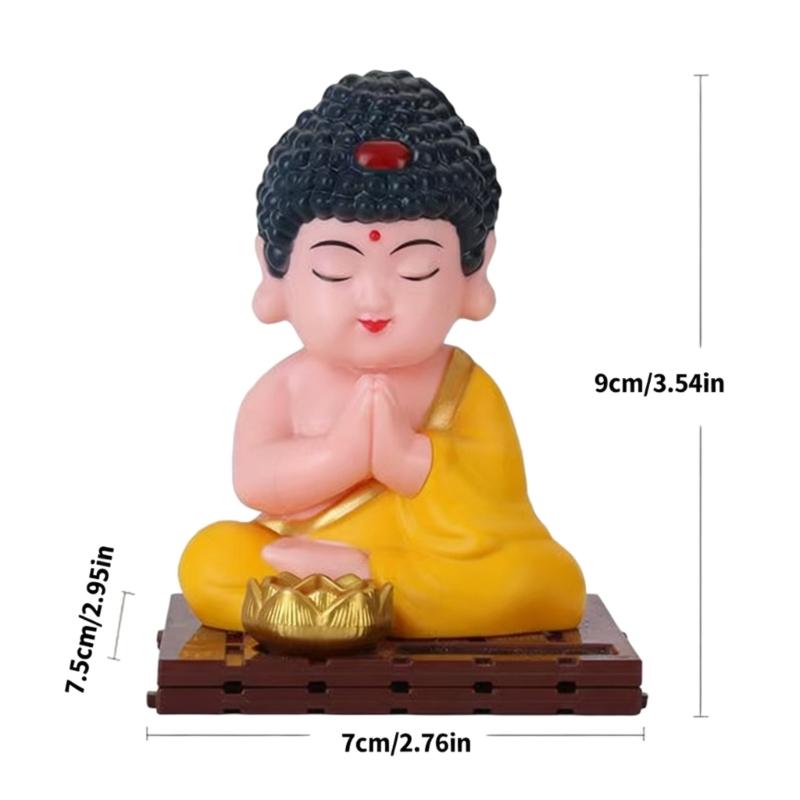 Easy To Install Solar Powered Buddhas Head Figure Nodding Dashboard Decoration Ornament ABS Materials Quiet Spiritual