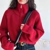 Poloviční vysoký límeček na zip Pletený svetr pro ženy Podzimní Lucerna Rukáv Vintage Volné Pulovry Svetry Zimní Silné Ležérní Jednobarevné Teplé svetry 25404