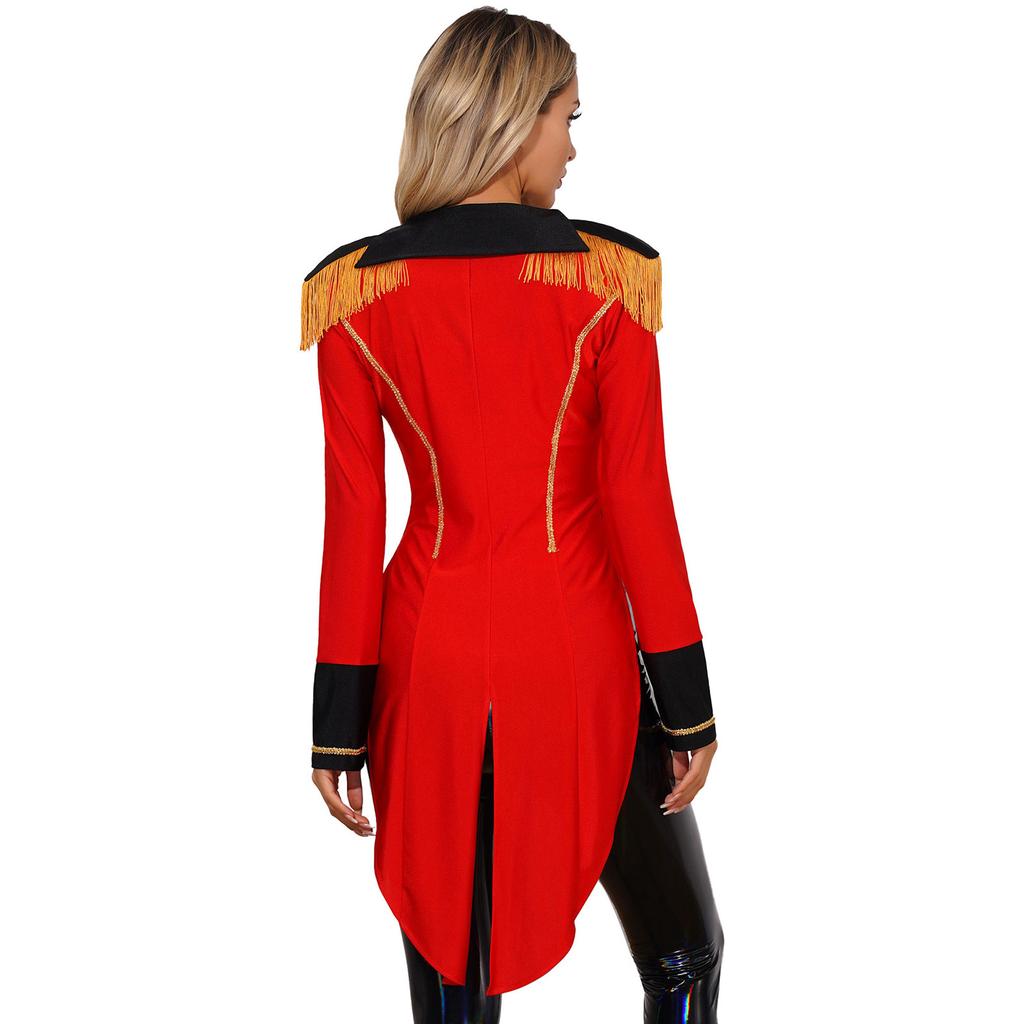Womens Circus Ringmaster Tailcoat Double Breasted Deep V Neck Halloween Cosplay Jacket