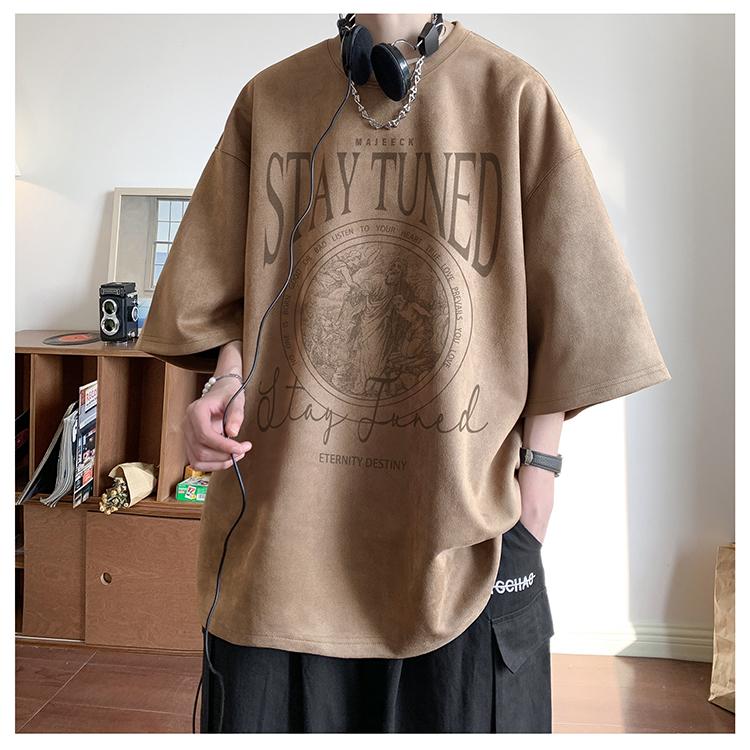 Summer Short Sleeve T Men's T-Shirt English Graffiti Letter Print Trendy Cotton T-Shirt Fashion Brand Top