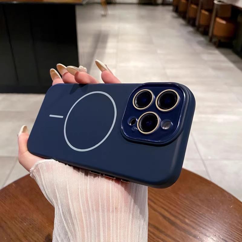 Applicable To IPhone16 Liquid Matte Silicone Thin Circle Magnetic Suction Phone Case Apple 15 Lens Film Full Inclusive Protection Case