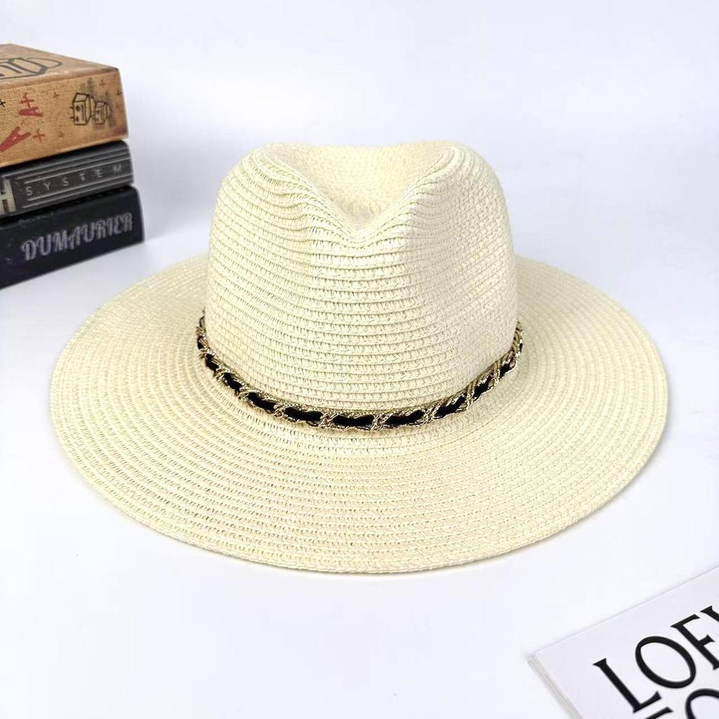 European And American French Straw Chain Sunshade Sun Protection Straw Hat Beach Vacation Sun Hat Men And Women Couple Top Hat