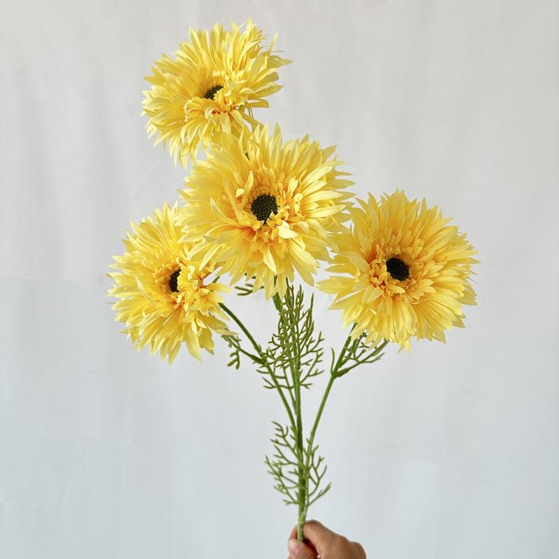 

Artificial Green Gerbera Plant Silk Fake Flower Festival Party Decoration Simulation 4 Heads Gerberas Plant Floral Arrangement 5pcs жовтий
