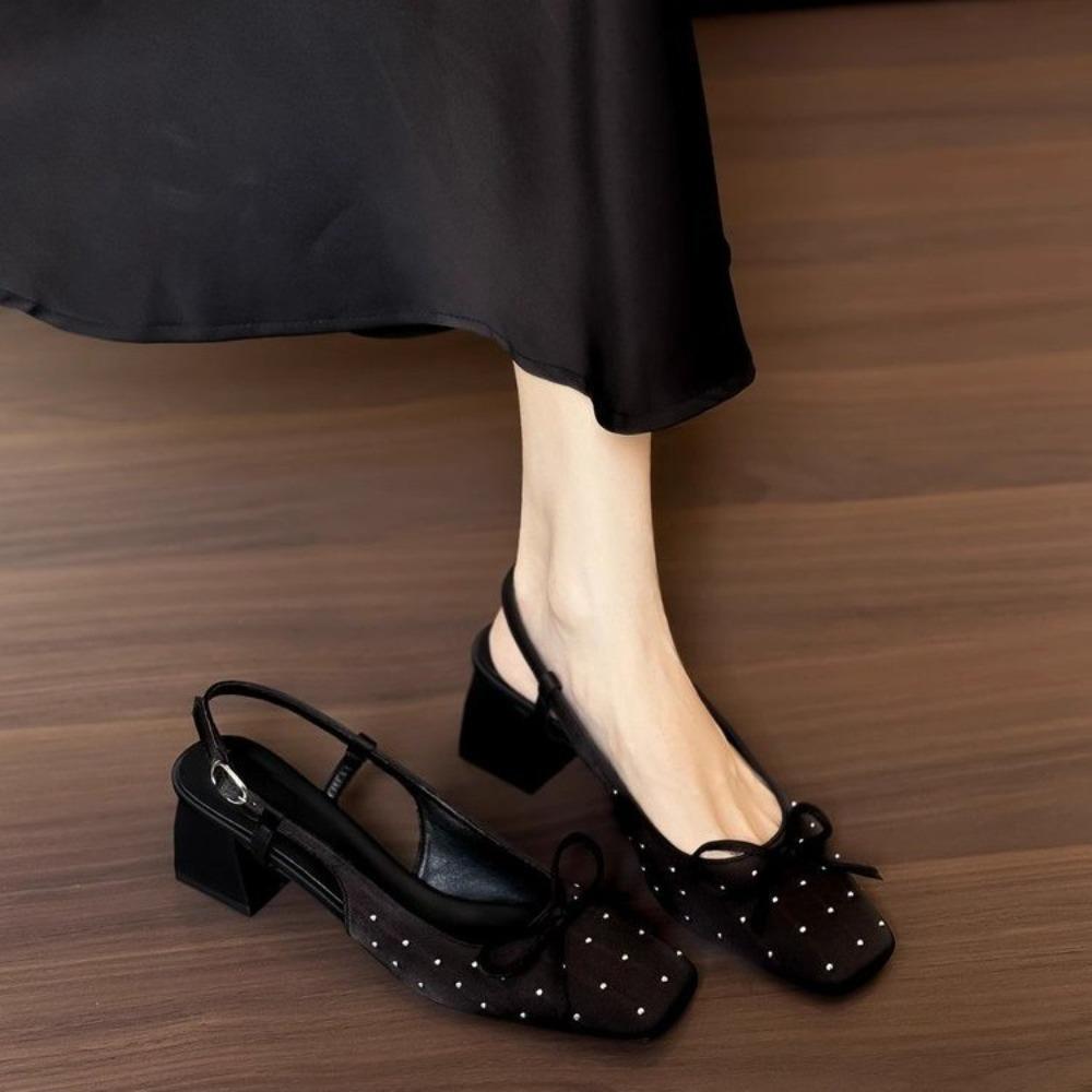 Women's Shoes 2026 High Quality Summer New Baotou Women's Sandals Fashion Square Heel Butterfly-knot Square Toe Dress Sandals