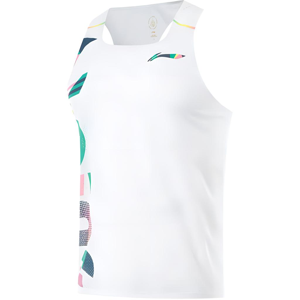 Li Ning Running Series Printed Round Neck Quick-Dry Breathable Slim Fit Sleeveless Vest Men Tops Standard-White AAYU275-1