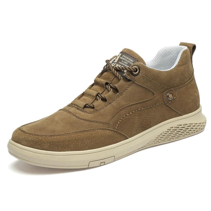 

Men s Inner Heightening Shoes Leather Sports Casual Shoes Invisible Height Increasing Shoes Men Sport Elevator 7CM 37 коричневый