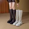 Damen Sommer Lange Stiefel Dünn Atmungsaktiv Hohl Hoher Schaft Sandalen Hoher Absatz 7cm Höhenzunahme Knielang Reitstiefel
