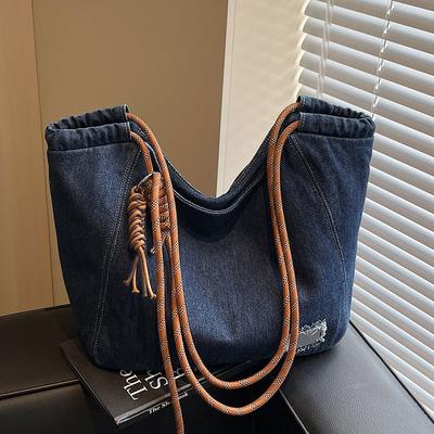 Koreanische Interpretation des lässigen Denim-Stils, leichte und modische Tragetasche, ideal für Studentinnen auf dem Weg zur Uni, vielseitige Schultertasche mit großem Fassungsvermögen