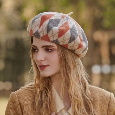 Cappello da donna Berretto in lana che si scontra Moda Casual Autunno e inverno Caldo cappello da pittore a quadretti ispessito