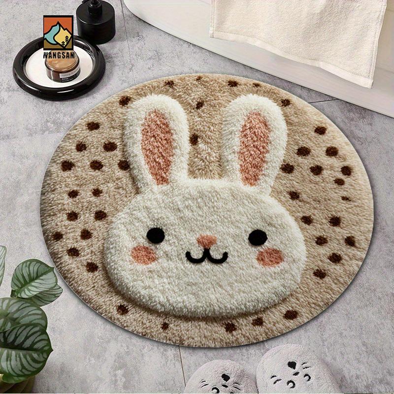 Cute Bunny Round Rug Flannel Soft Non Slip Kids Room Decor Nursery Floor Mat Washable Cartoon Animal Design for Bedroom Bathroom
