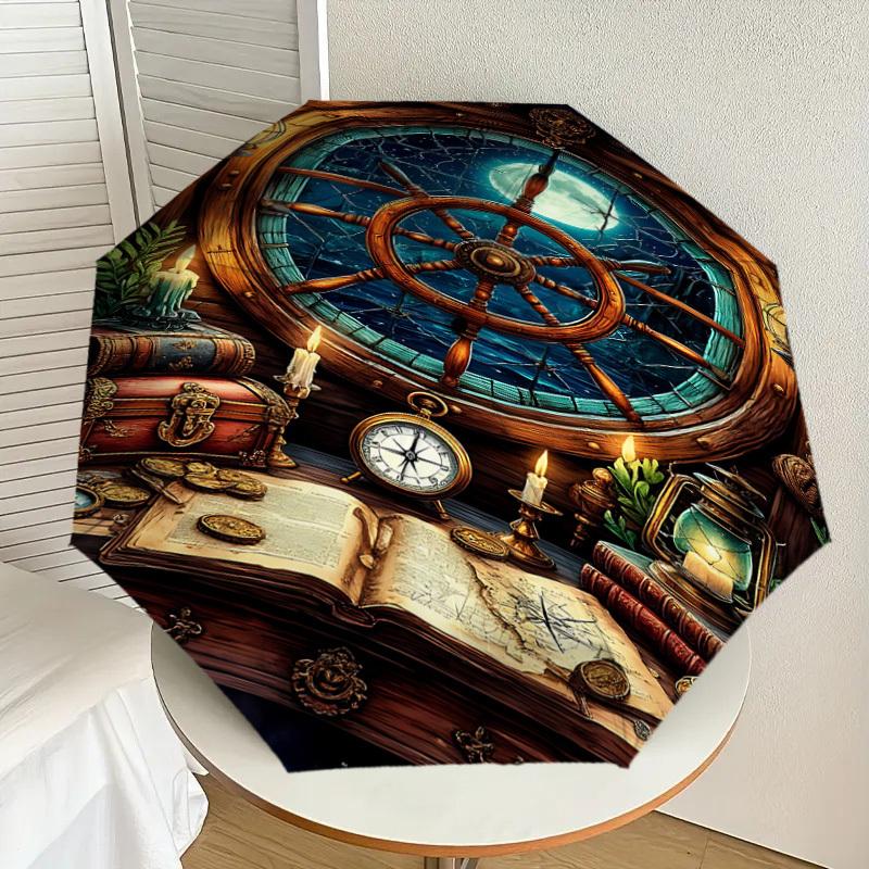 1PC Pirate Treasure Umbrella-8-Rib Reinforced, Automatic Open, Lightweight & Durable, Fashion Accessory for Outdoor, J0339