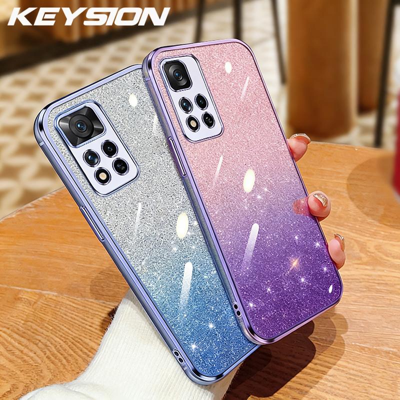 KEYSION Luxury Plating Glitter Phone Case for Redmi Note 11 Pro 11S 5G 11 Pro+ 5G Transparent Soft TPU Shockproof Cover