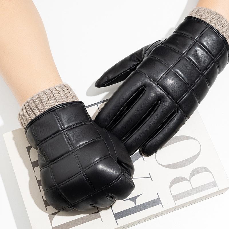 Winter Genuine Leather Gloves with Long Checkered Patterns Are Popular In Europe and America. They Are Windproof and Warm for Driving and Cycling