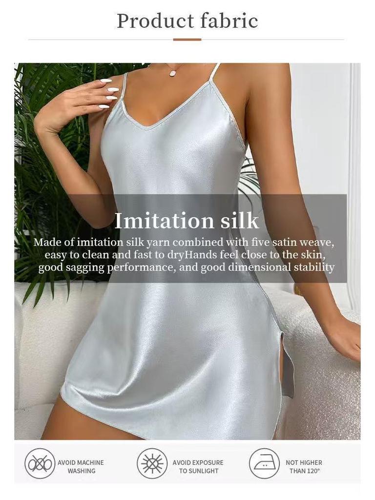 Damen Sexy Spaghettiträger Mini-Kleid - Lässiger Unifarbener Nachthemd-Stil