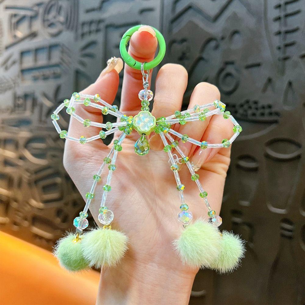 Acrylic Bowknot Plush Ball Pendant Anti Lost Sweet Girls Phone Strap  Birthday Kids Gift