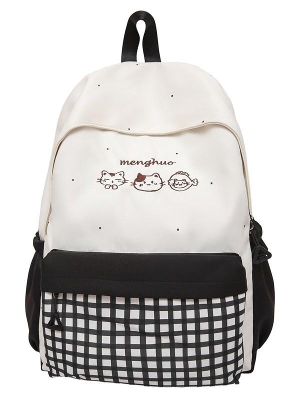 Plaid Backpack For School With Fabric And Padded Shoulder Straps