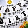 One Happy Dude Birthday Banner Hippie Groovy Smile Face Bunting Garland Handmade Party Paper Banner for First Birthday Party Baby Shower Backdrop