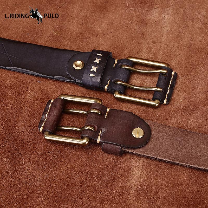 Retro Koreanischer Stil Trendige Persönlichkeit Ins Doppel-Dornschließe Gürtel Herren Echtleder Gürtel