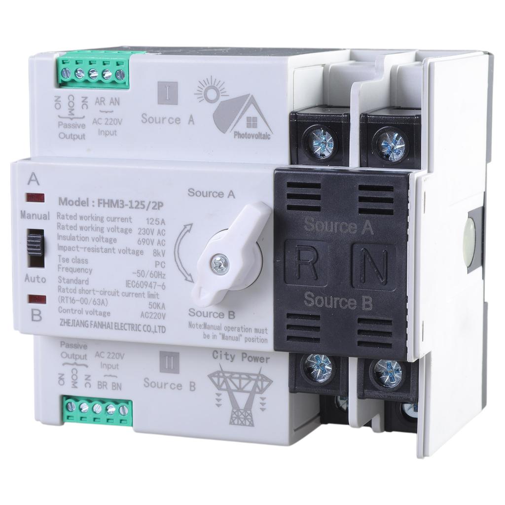 Double Power Automatic Transfer Switches Not Stop 2P 100A Rated Current Double Source Auto Switches for Home Electrical