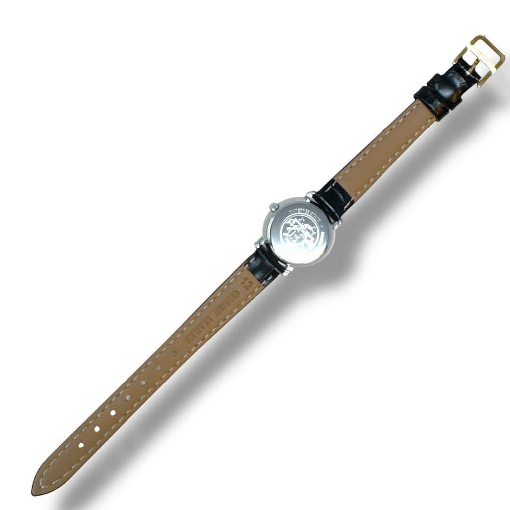 Used HERMES Serie Combi Gold Leather Belt Leather White Dial Quartz QZ Ladies Watch Brand Good Condition Working