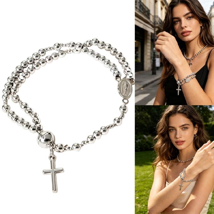 Fashionable Alloy Link Bracelet Ceramic Detail Crucifix Charm Link Chain For Birthday And Anniversary Gift