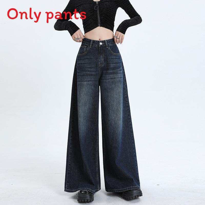 High-Waist-Jeans mit weitem Bein für Damen im Retro-Stil und aus Baumwoll-Denim