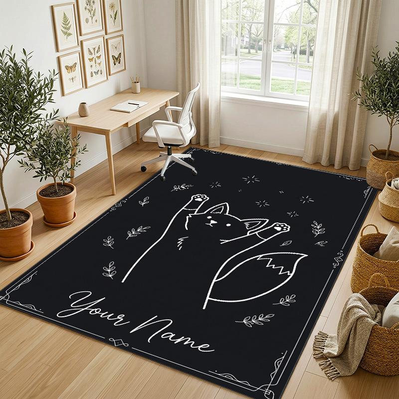 Nighttime Forest Theme Soft Crystal Velvet Rug Custom Name & Text Print Non Slip Floor Rug for Bedroom Living Room