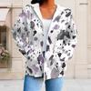 Women Plus Size Long Sleeve Drawstring Zip Up Geometric Printed Hoodie With Pockets