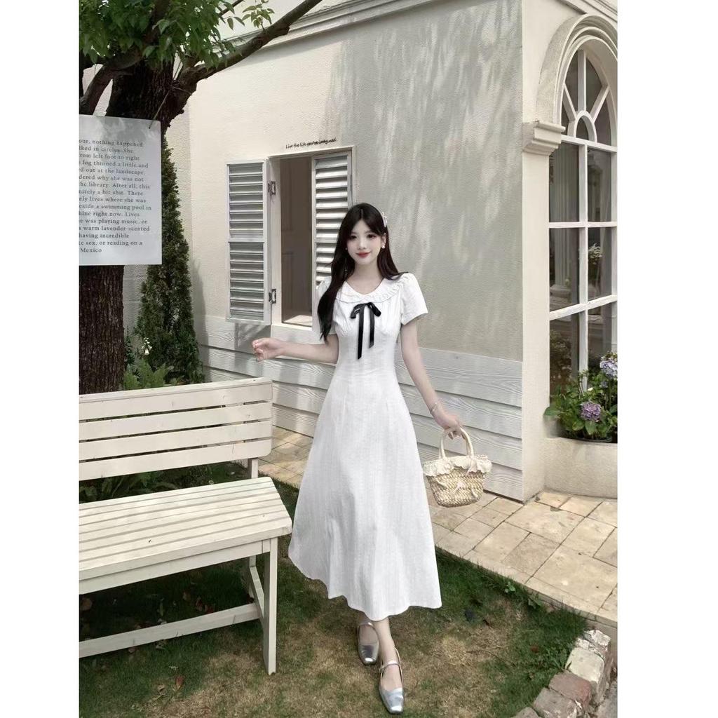 2026 French Sweet Doll Short-Sleeve Dress: Summer Student Aesthetic Slim Waist Skirt