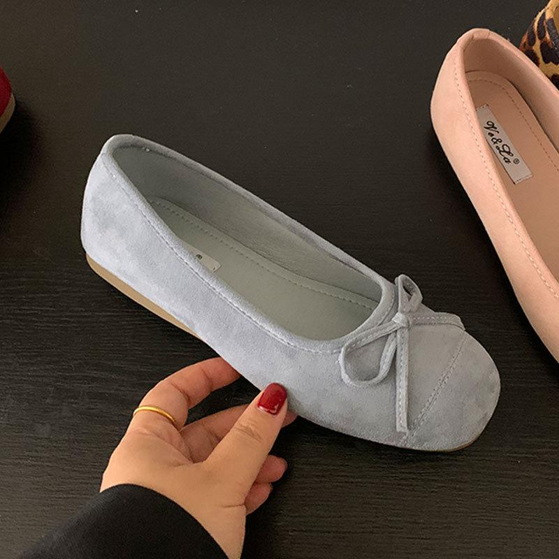 French flat-bottomed bow late evening breeze light mouth single shoes women's 2025 new spring and summer Mary Jane ballet shoes ladyshoes