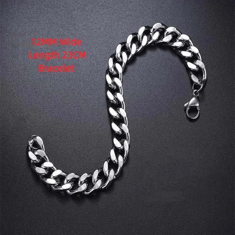 Stainless Steel Cuban Link Chain Silver Color Necklace Bracelet For Men Jewelry 8/10/12/14Mm Width Hip Hop Punk Accessories