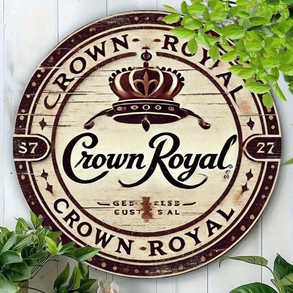 Crown Royal 8x8 Inch Round Tin Sign, Vintage Metal Wall Art for Home Bar Man Cave, Retro Beer Pub Decor