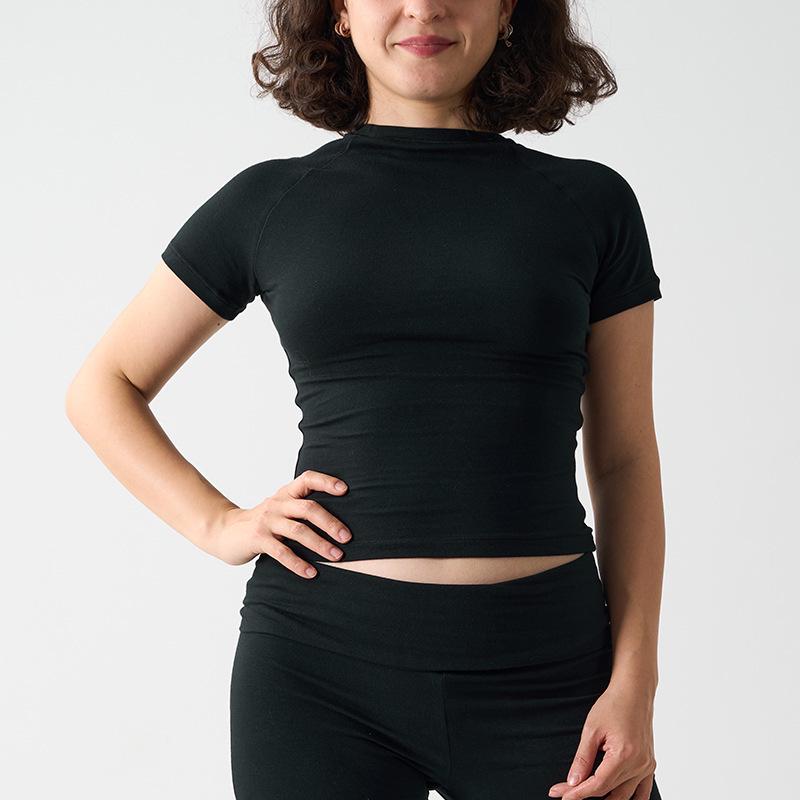 

Хлопковая футболка джерси с высоким стрейчем, с круглым вырезом, облегающего кроя, для йоги XL чёрный