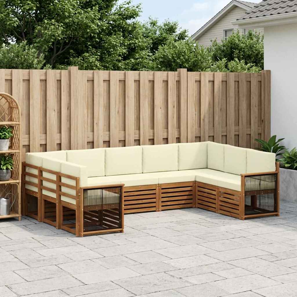 Outdoor Corner Sofa Set with Cushions 7 Pcs Natural and Cream